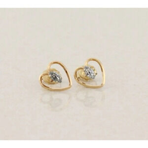 14k Yellow Gold Cubic Zirconia Heart Earrings Stud Post